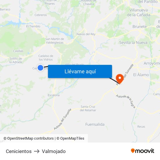 Cenicientos to Valmojado map