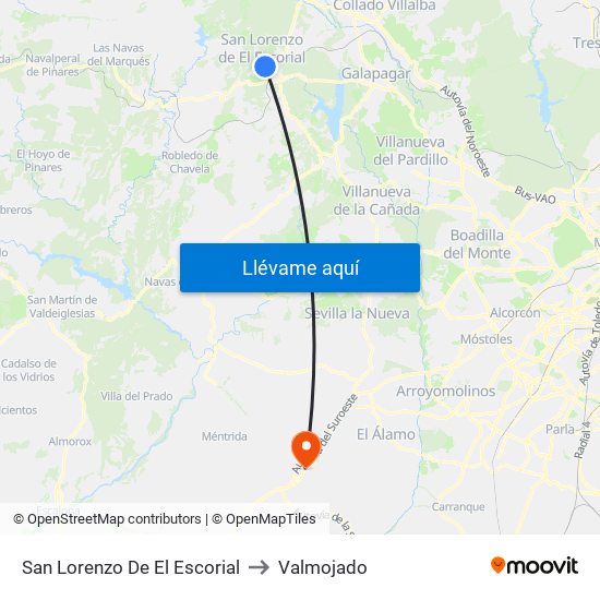 San Lorenzo De El Escorial to Valmojado map