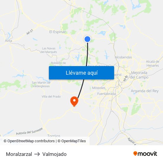 Moralzarzal to Valmojado map