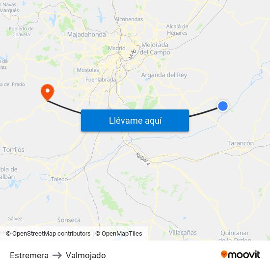Estremera to Valmojado map