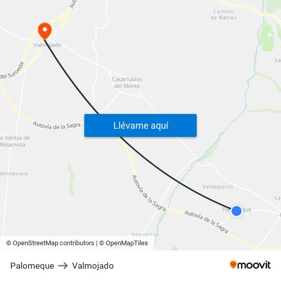 Palomeque to Valmojado map
