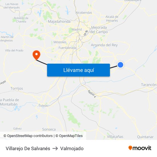 Villarejo De Salvanés to Valmojado map