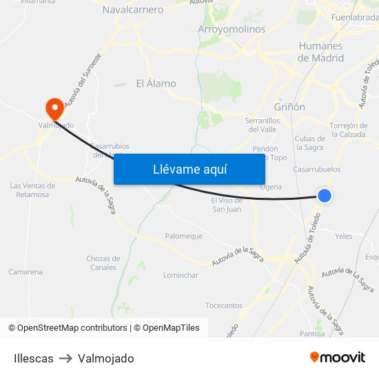 Illescas to Valmojado map