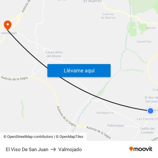 El Viso De San Juan to Valmojado map