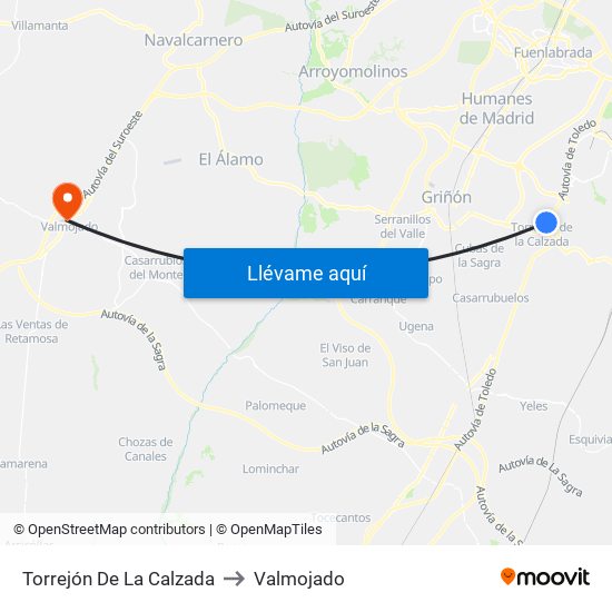 Torrejón De La Calzada to Valmojado map