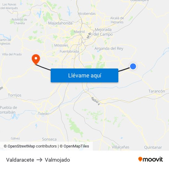 Valdaracete to Valmojado map