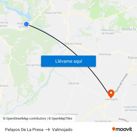 Pelayos De La Presa to Valmojado map