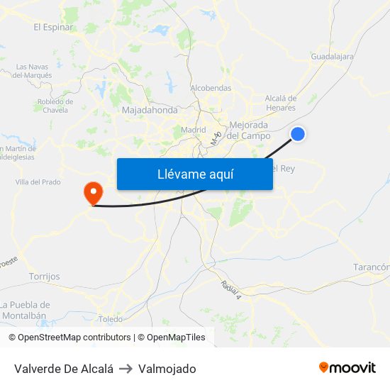 Valverde De Alcalá to Valmojado map