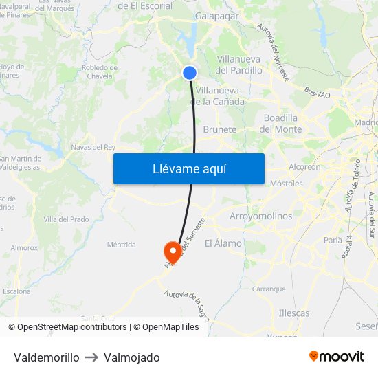 Valdemorillo to Valmojado map
