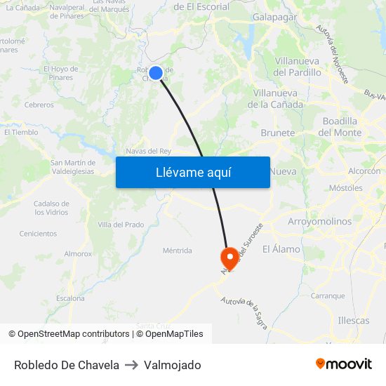 Robledo De Chavela to Valmojado map