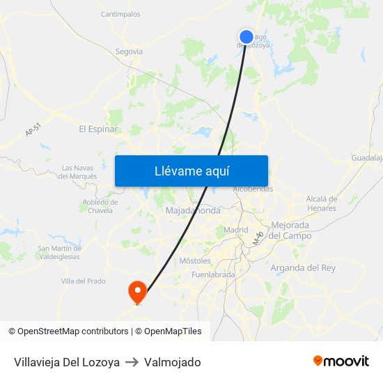 Villavieja Del Lozoya to Valmojado map
