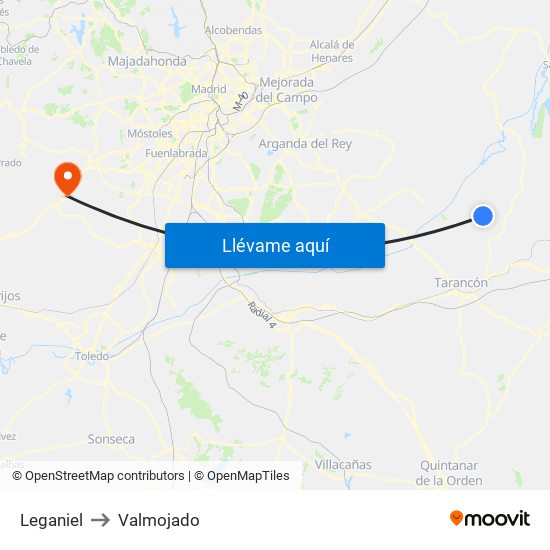 Leganiel to Valmojado map
