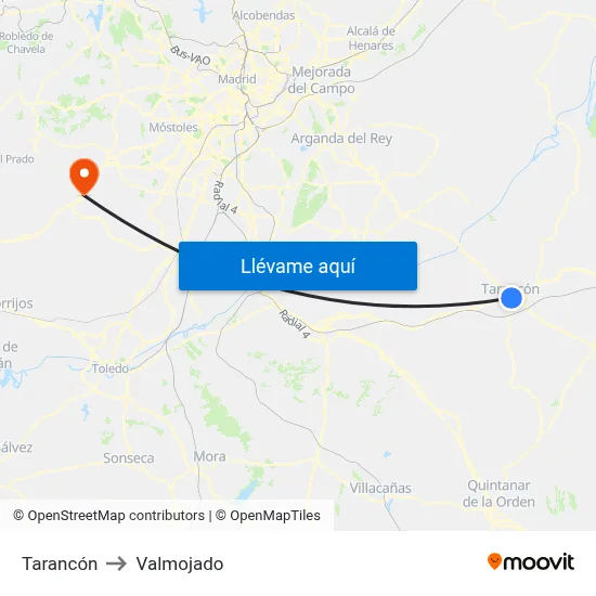 Tarancón to Valmojado map