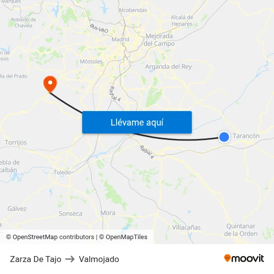 Zarza De Tajo to Valmojado map