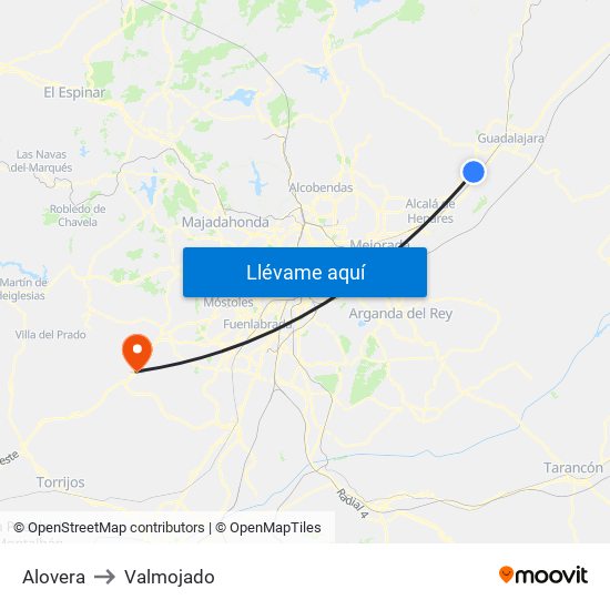 Alovera to Valmojado map