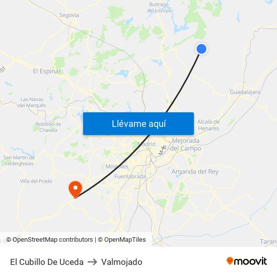 El Cubillo De Uceda to Valmojado map