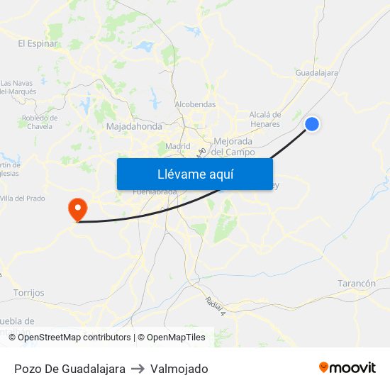 Pozo De Guadalajara to Valmojado map