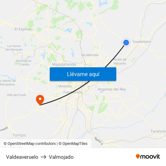 Valdeaveruelo to Valmojado map