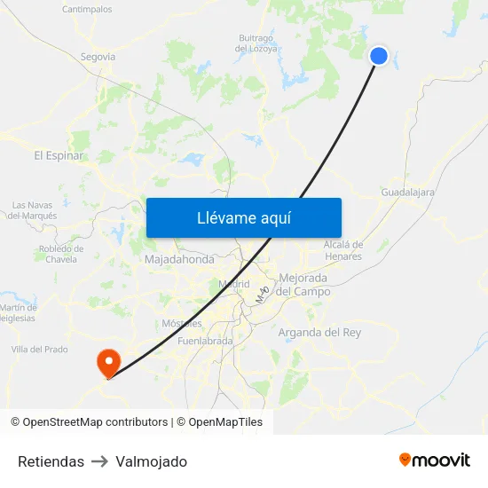 Retiendas to Valmojado map