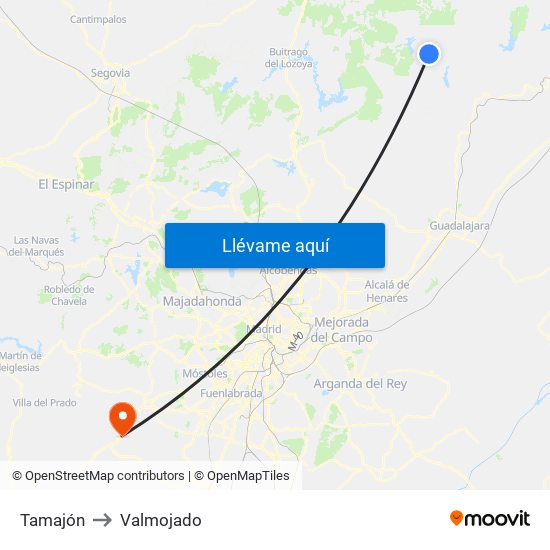 Tamajón to Valmojado map
