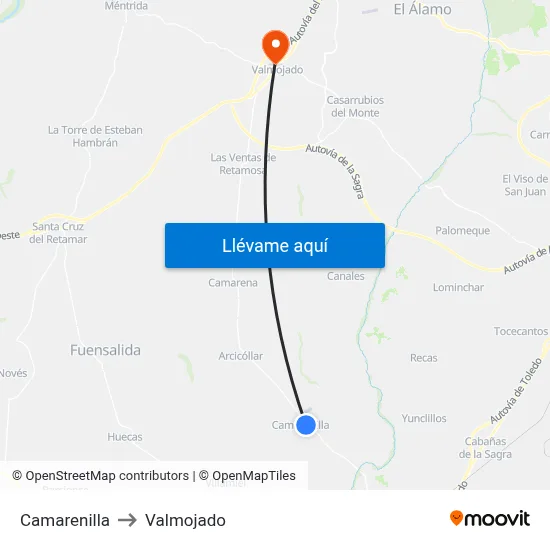Camarenilla to Valmojado map
