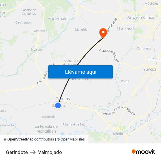 Gerindote to Valmojado map
