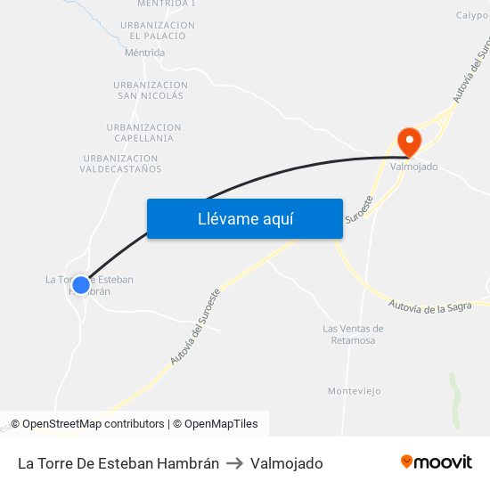 La Torre De Esteban Hambrán to Valmojado map