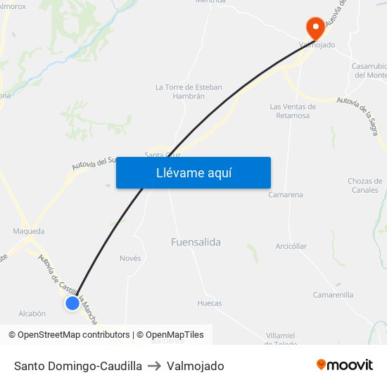 Santo Domingo-Caudilla to Valmojado map