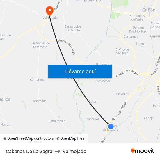 Cabañas De La Sagra to Valmojado map
