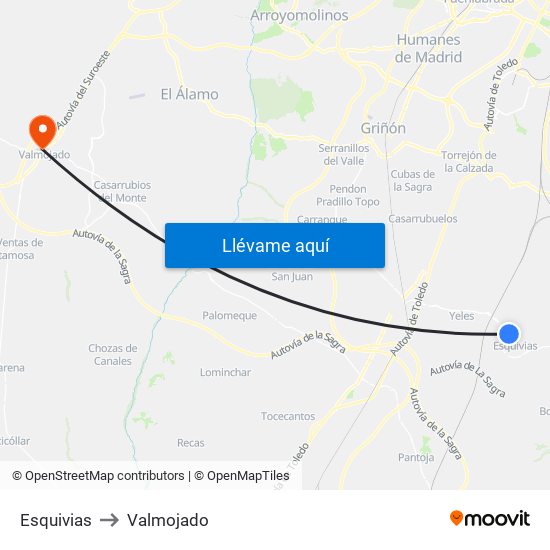 Esquivias to Valmojado map