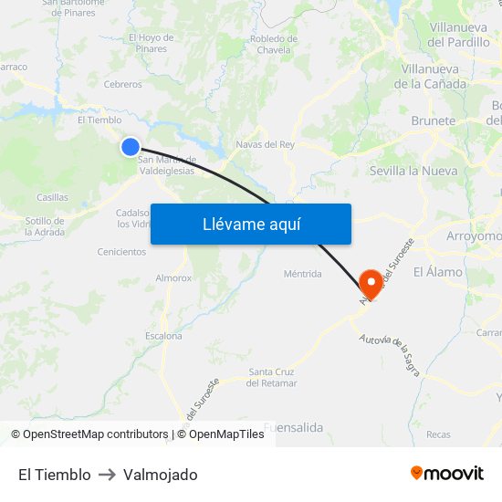 El Tiemblo to Valmojado map