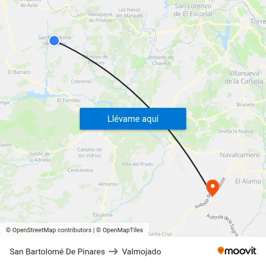 San Bartolomé De Pinares to Valmojado map
