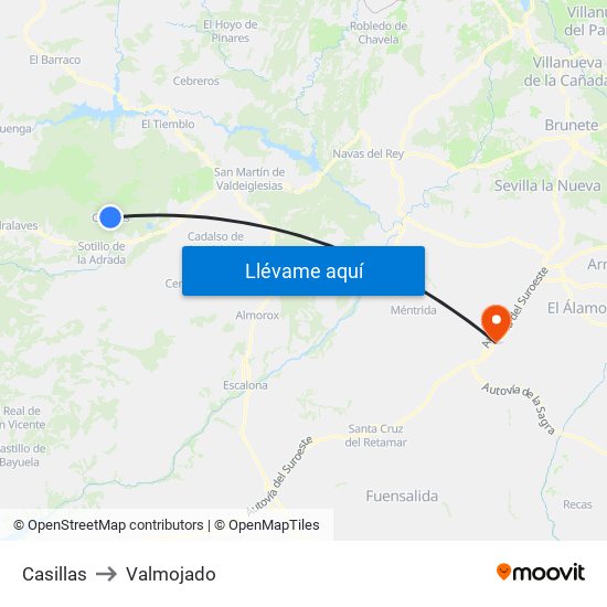 Casillas to Valmojado map