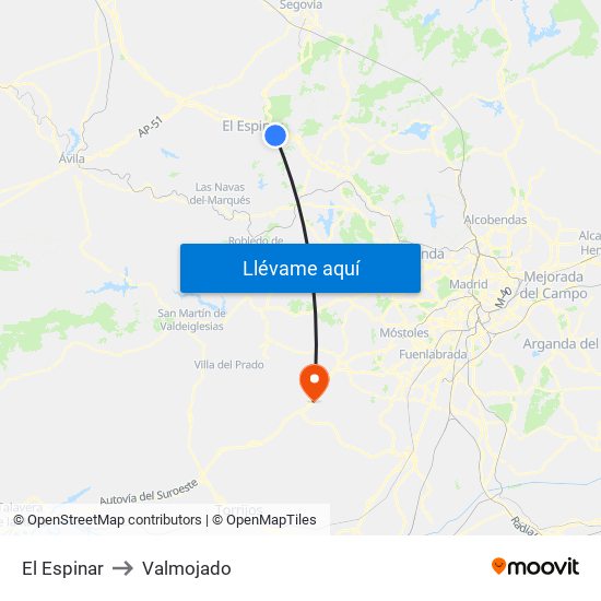El Espinar to Valmojado map