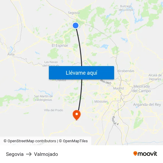 Segovia to Valmojado map