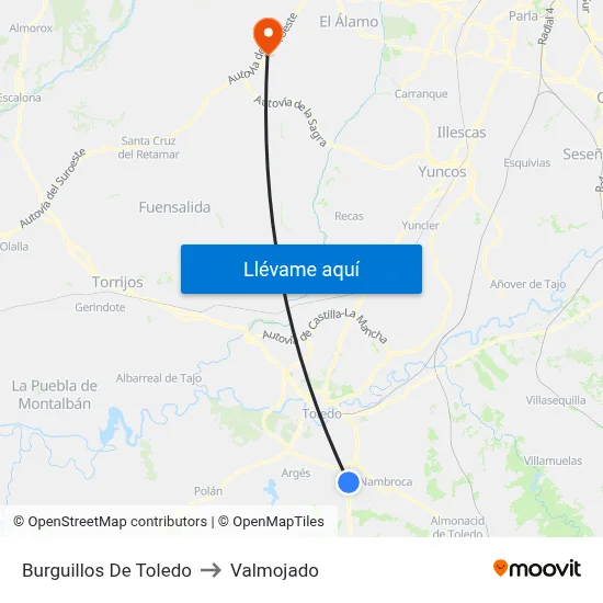 Burguillos De Toledo to Valmojado map