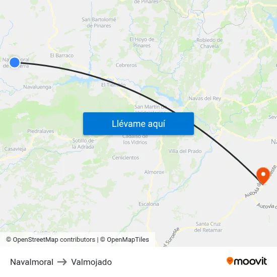Navalmoral to Valmojado map