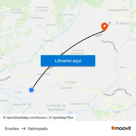 Erustes to Valmojado map