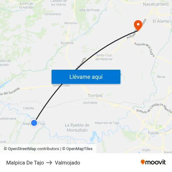 Malpica De Tajo to Valmojado map