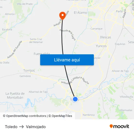 Toledo to Valmojado map