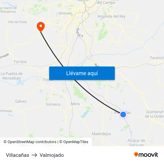 Villacañas to Valmojado map