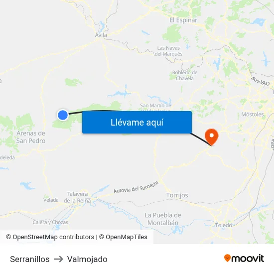 Serranillos to Valmojado map
