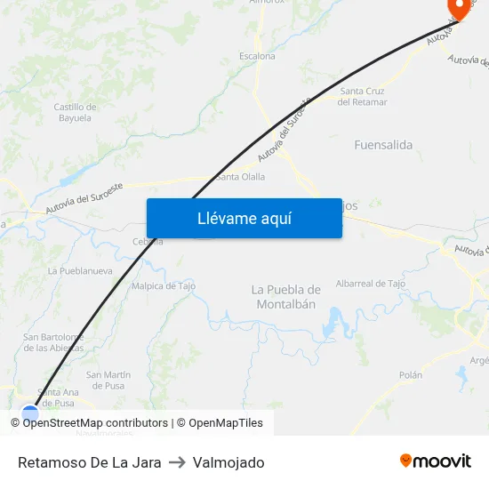 Retamoso De La Jara to Valmojado map