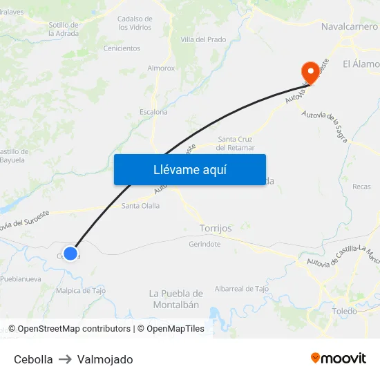 Cebolla to Valmojado map