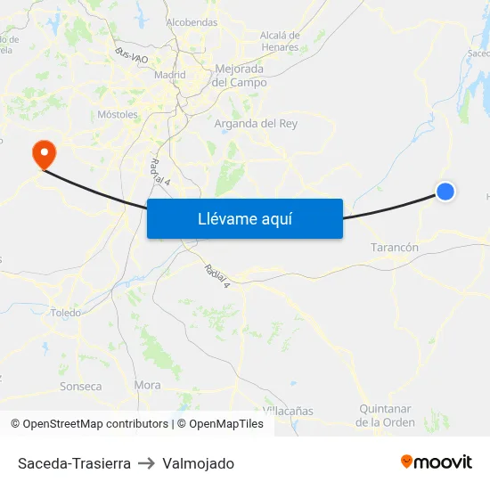 Saceda-Trasierra to Valmojado map