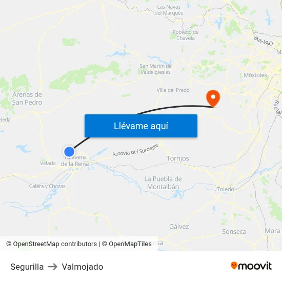 Segurilla to Valmojado map