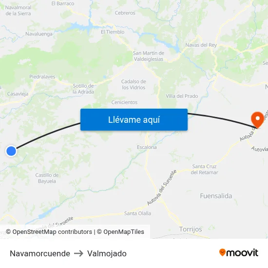 Navamorcuende to Valmojado map