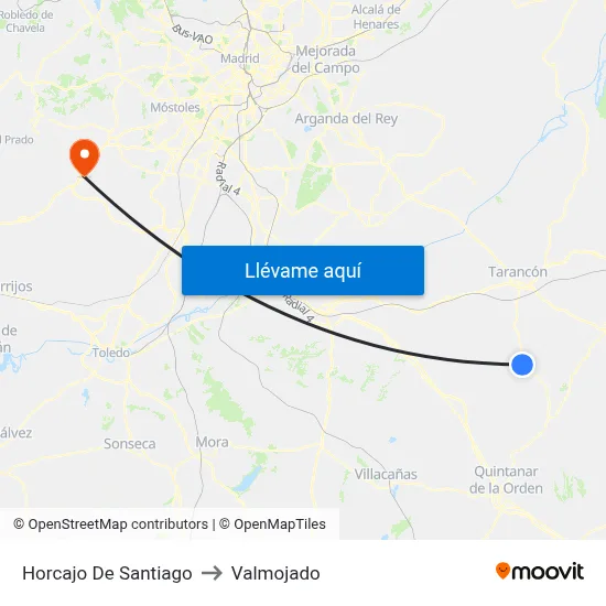 Horcajo De Santiago to Valmojado map