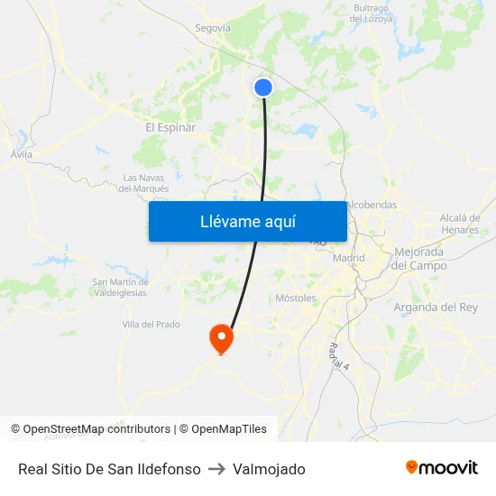 Real Sitio De San Ildefonso to Valmojado map