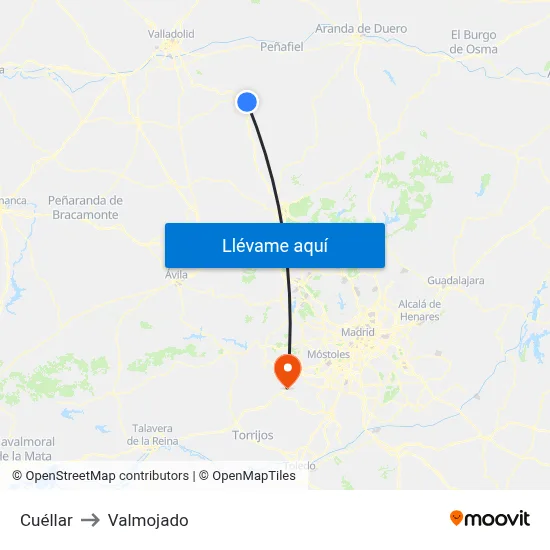 Cuéllar to Valmojado map